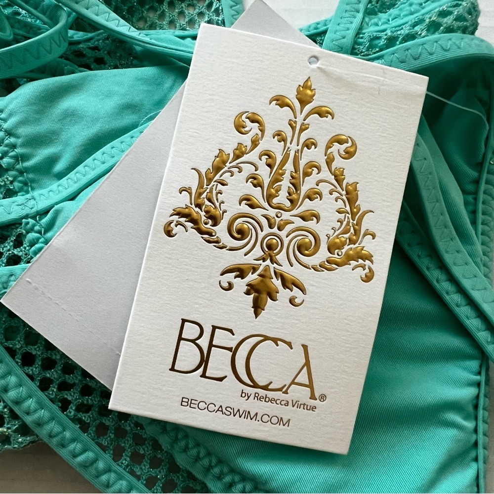 NWT Becca Network Metallic Mesh One Piece Swimsuit Bermuda Teal XS - Picture 14 of 15